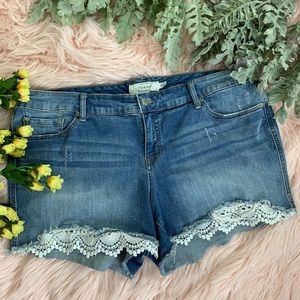 Torrid | Distressed Lace Jean Shorts